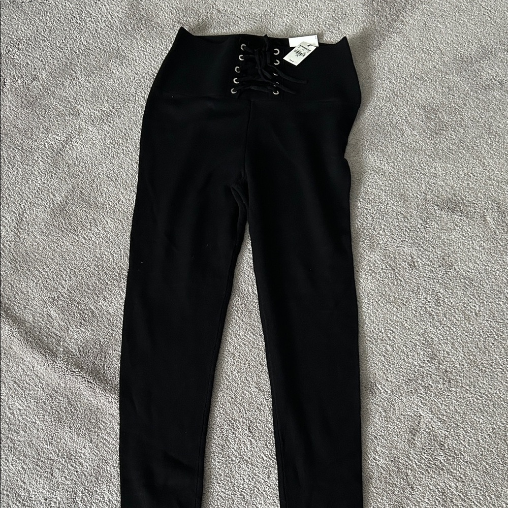 Express Black High-Waisted Lace-Up Leggings